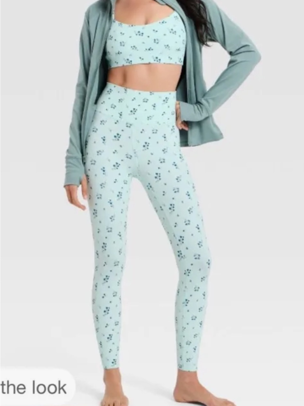 Seamless High-Waist Floral Leggings mint XS and small sports bra